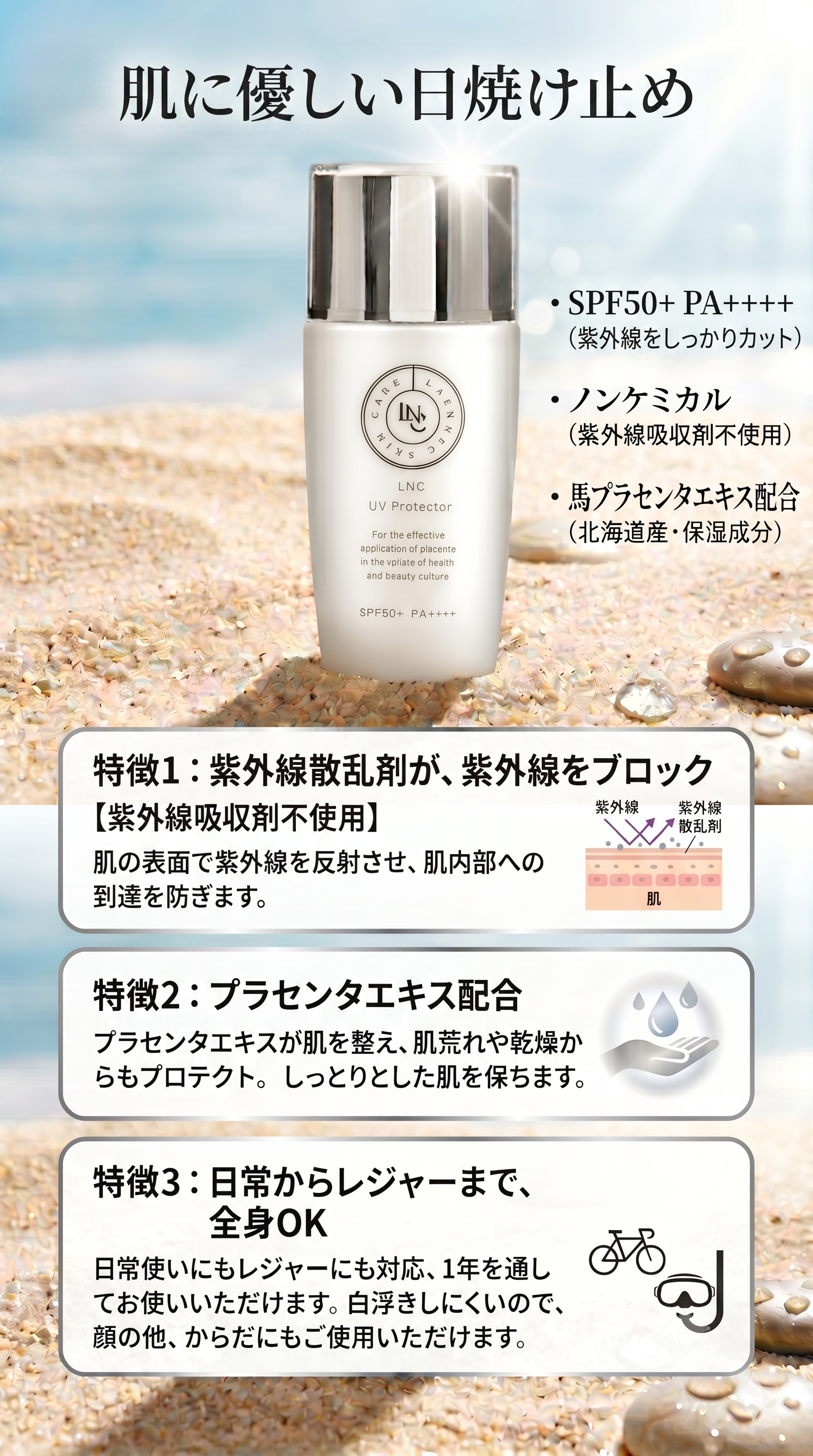 夏の売れ筋No.1】LNC UVプロテクター｜SPF50+ PA++++ ノンケミカル日