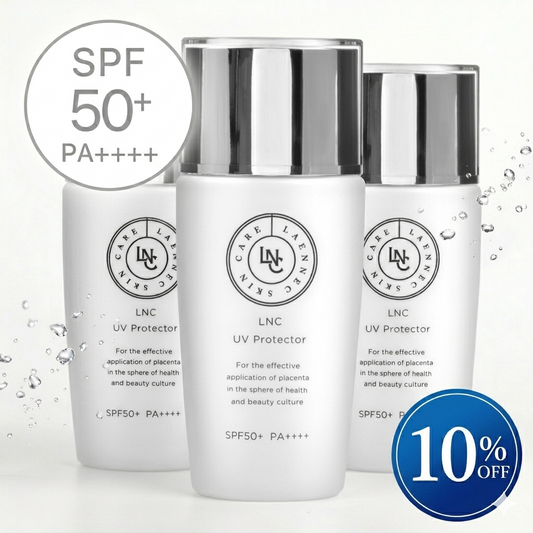 LNC UVプロテクターの3本セットが期間限定で10%OFF。ノンケミカル処方でSPF50+ PA++++を実現したプラセンタ配合の日焼け止め。JBP公式オンラインショップ限定のまとめ買いキャンペーン。